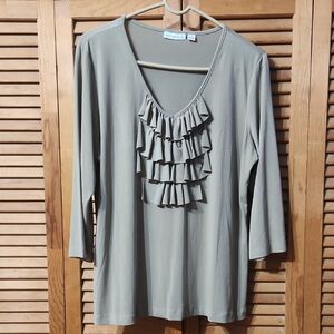 Susan Graver Ruffled V-Neck Top - Sage Green